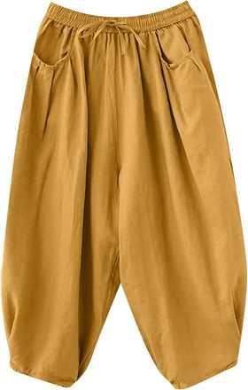 Generic Womens Cotton Linen Trousers Summer Loose Fit Linen Trousers Casual Breathable Elastic Waist Bottoms Lightweight Drawstring Linen Pants Comfy Solid Pa