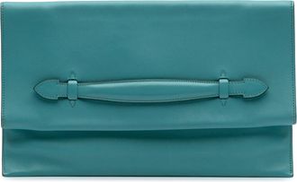 Herm&egrave;s Pre-owned Womens Fold Over Leather Clutch - Teal - One Size