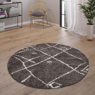 Paco Home Paco Home - Alfombra Sal&oacute;n Pelo Largo Shaggy Escandinava Flecos Mullida Moderna &Oslash; 200 Cm Redon, Antracita 2