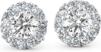 Pompeii3 7/8ct Halo Diamond Studs 14k White Gold