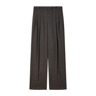 Patrizia Pepe Wide Trousers, female, Brown, S, Pleated Palazzo Trousers with Buttoned Texture
