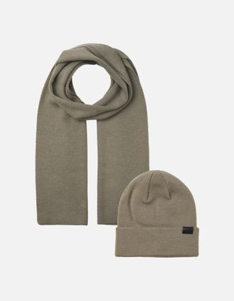 Jack & Jones Mens Jack & Jones JOLLY KNIT Mens Scarf & Beanie Giftset Overland Trek - Green - Size: ONE-SIZE
