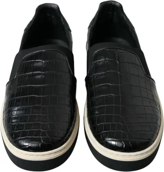Dolce & Gabbana Black Croc Exotic Leather Sneakers Mens Shoes