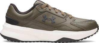 Under Armour Mens Edge Leather, Mens Trainers with Breathable Mesh Upper Layer and Rubber Outsole, Durable and Reliable Gym Shoes,Expedition Green / Summit White /