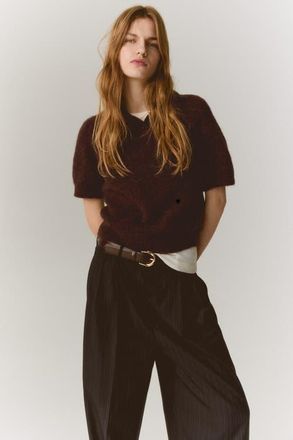 H&M Alpaca-blend Polo Shirt in Dark Brown at Nordstrom, Size X-Small