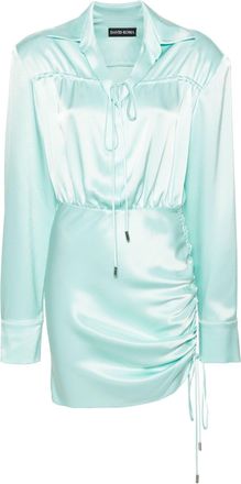 DAVID KOMA gathered-detail satin shirt dress - women - Elastane/Wool/Viscose/PBT Elite - 10 - Blue