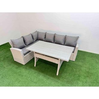 Fimous Fimous 6 Seater Rattan Garden Furniture Set Outdoor Patio Dining Corner Sofa Sets with Dining Table Light Grey Mixed