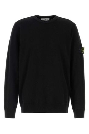 Stone Island Black Crew Neck Sweaters