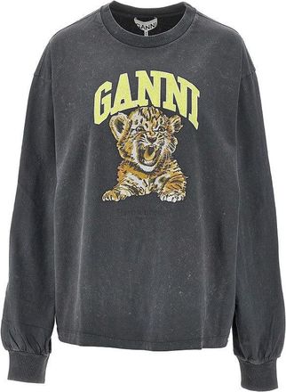 Ganni Cotton T-shirt with Tiger print Woman M