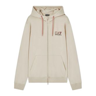 Emporio Armani Zip-throughs, male, Beige, Size: XL Full-Zip Hooded Sweatshirt