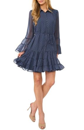 CeCe by Cynthia Steffe Tiered Flounce Long Sleeve Dress in Night Horizon at Nordstrom, Size X-Small