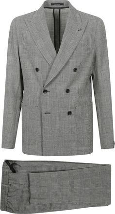 Tagliatore Prince of Wales Check Double-Breasted Jas - Heren - Business pakken - Grijs - L - Wol - Kostuums