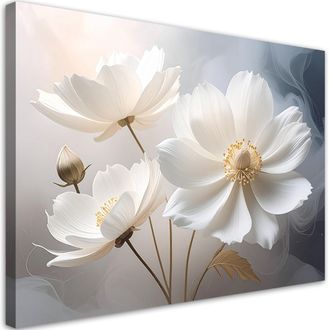 Feeby Cuadro Sobre Lienzo Delicadas Flores Blancas Plantas 100x70
