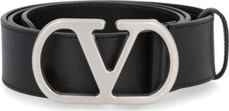 Valentino Garavani Black Solid Logo Buckle Belt