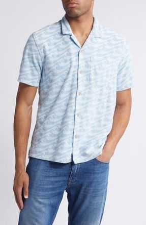 Faherty Cabana Floral Short Sleeve Terry Cloth Button-Up Shirt in Endless Peaks at Nordstrom Rack, Size Medium