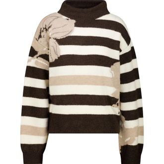 Monari Gebreide trui van viscose met strepen - Dames - Truien - Bruin - Maat: 3XL Viscose