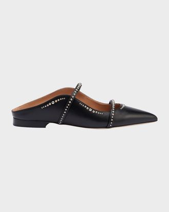 Malone Souliers Maureen Studded Leather Double-Strap Flat Mules