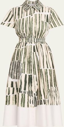 Jason Wu Stripe Collage-Print Short-Sleeve Midi Shirtdress