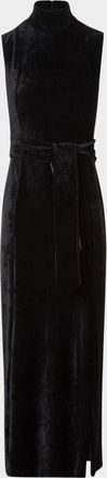 Akris Mock-Neck Belted Velvet Jersey Midi Dress