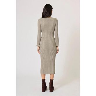 Manoush Glitterende Geribbelde Lange Jurk - Dames - Kleedjes - Grijs - L - Polyester - Kleedjes