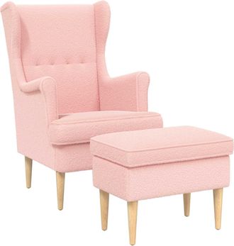 vidaXL Sill&oacute;n Con Pouf 2 Uds. Rosa Boucl&eacute; Vidaxl