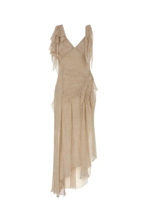 Isabel Marant Beige V-Neck Ruffle Maxi Dress