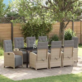 vidaXL Conjunto De Comedor De Jard&iacute;n 9 Pcs Beige Rat&aacute;n Sint&eacute;tico Vidaxl