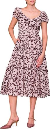 Melloday Ditsy Print Midi Dress in Maroon Mauve at Nordstrom Rack, Size X-Large