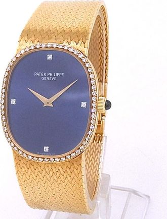 Patek Philippe Pre-owned Patek Philippe Golden Ellipse Diamond Blue Dial Ladies Watch 3849