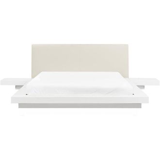 Beliani Beliani - Modern eu King Size Platform Bed 5ft3 Side Tables Faux Leather Headboard mdf White Zen