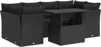 vidaXL Set De Sof&aacute;s De Jard&iacute;n 7 Pzas Con Cojines Rat&aacute;n Sint&eacute;tico Negro Vidaxl