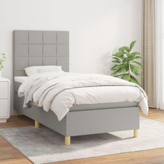vidaXL Cama Box Spring Con Colch&oacute;n Tela Gris Claro 80x200 Cm Vidaxl
