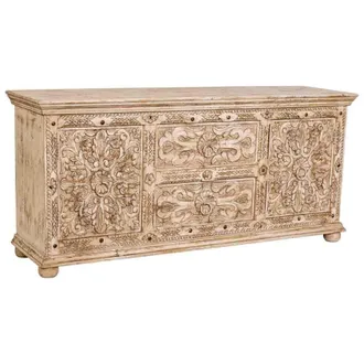 Wanderlust Deco Aparador de madera artesanal beige 165x45x76h cm