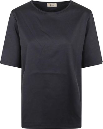 Herno Tops, Dames, Blauw, M, Katoen, T-shirt met ronde hals