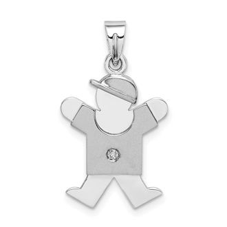 Diamond2Deal 14k White Gold The Kids Small Boy with Hat on Right AA Diamond Joy Charm Pendant