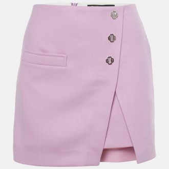 Maje Light Purple Gabardine Button Detail Mini Skirt