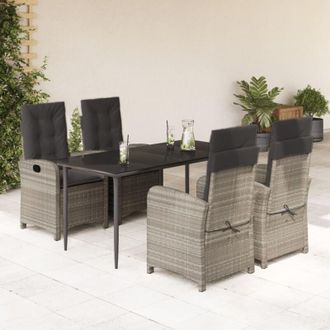 vidaXL Set Comedor De Jard&iacute;n 5 Pzas Cojines Rat&aacute;n Sint&eacute;tico Gris Claro Vidaxl