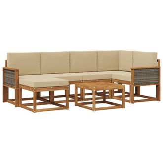 vidaXL Conjunto De Sof&aacute;s De Exterior Con Coj&iacute;n 7 Pcs Natural Y Beige Vidaxl