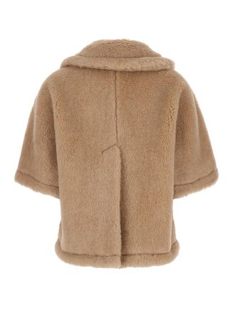 Max Mara Womens Cloak Corvino Beige Faux Fur Alpaca Coat