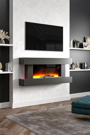 Living and Home Contemporary Wall Mounted/Freestanding Electric Fireplace for Living Room with Adjustable Flames and Automatic Safety Shutoff in Black