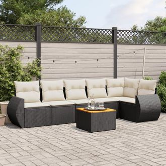 vidaXL Vidaxl - Set De Comedor De Jard&iacute;n 7 Pzas Y Cojines Rat&aacute;n Sint&eacute;tico Negro