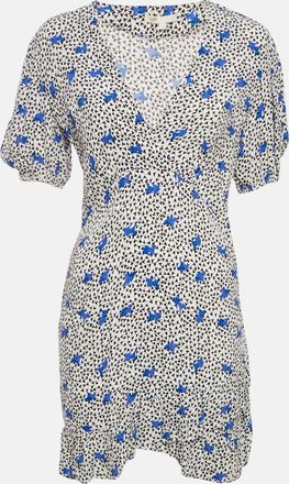 Maje White Floral Print Crepe Asymmetric Ruffled Mini Dress