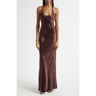 Staud Juanita Racerback Satin Gown in Earth at Nordstrom, Size 14