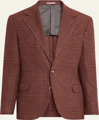 Brunello Cucinelli Mens Cashmere Houndstooth Check Single-Breasted Sport Coat