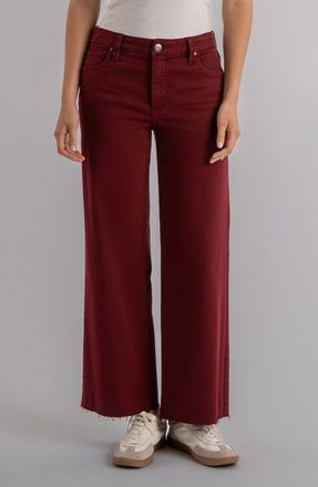 Kut from the Kloth Meg Fab Ab Raw Hem High Waist Ankle Wide Leg Jeans in Maroon at Nordstrom, Size 18P