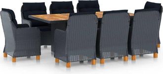 vidaXL Set Comedor Jard&iacute;n 9 Pzas Cojines Rat&aacute;n Sint&eacute;tico Gris Oscuro Vidaxl