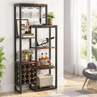 Tribesigns Tribesigns - Wine Rack Freestanding Floor, 5-Tier Wine Baker Rack with Glass Holder & Wine Storage, Industrial Wine Display Shelf Wine Bar Cabinet