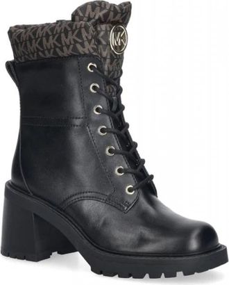 Michael Kors Cade Enkellaars met Hak - Dames - Veterlaarzen - Zwart - 40 EU - Leer - Schoenen