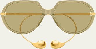 Bottega Veneta Drop 60mm Recycled Acetate Round Sunglasses