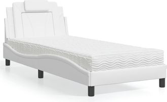 vidaXL Cama Con Colch&oacute;n Cuero Sint&eacute;tico Blanco 90x200 Cm Vidaxl